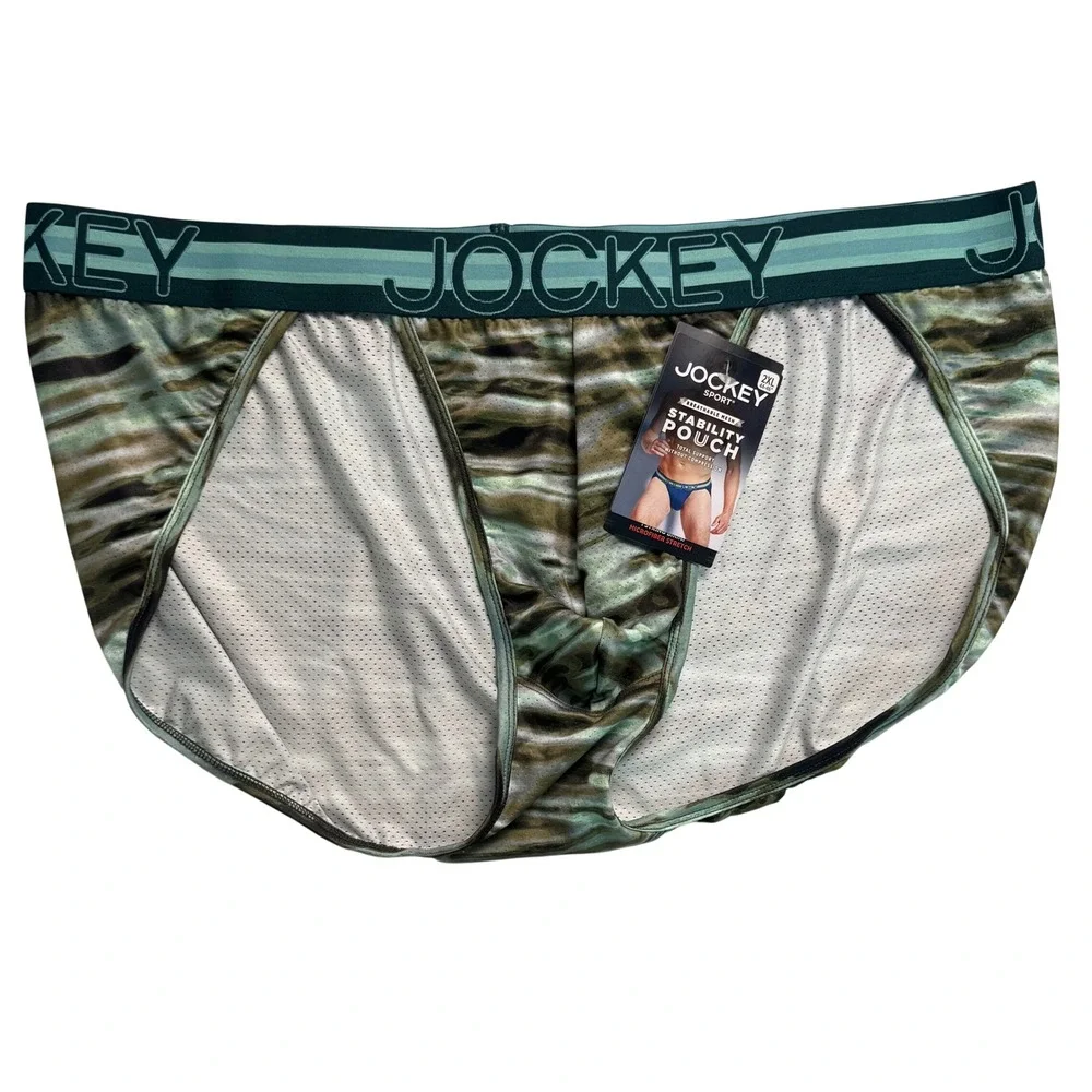 Jockey Sport Stability Pouch String Bikini Mens 2XL Green Camo Mesh Underwear